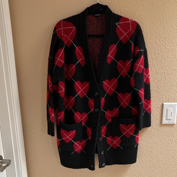 torrid Sweaters - Torrid Black and Red Knit Oversized Cardigan